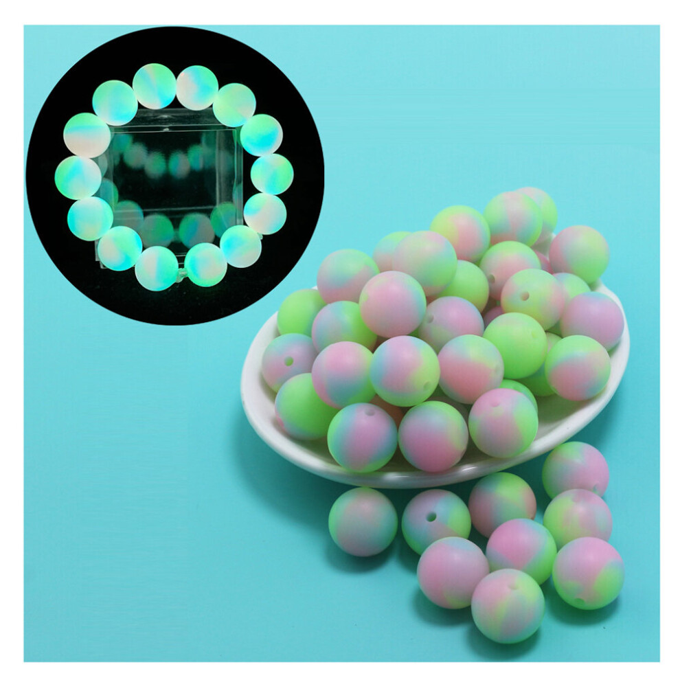 100pcs Round Shine Luminous Silicone Beads 15mm Glow In The Dark Teething Pearls Ball For Baby Toys Necklaces Teether