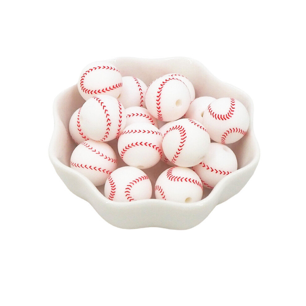 Chenkai 50Pcs Silicone Baseball Beads Baby Bpa Teething Infant Chewable Dummy Necklace Pacifier Toy Accessories White
