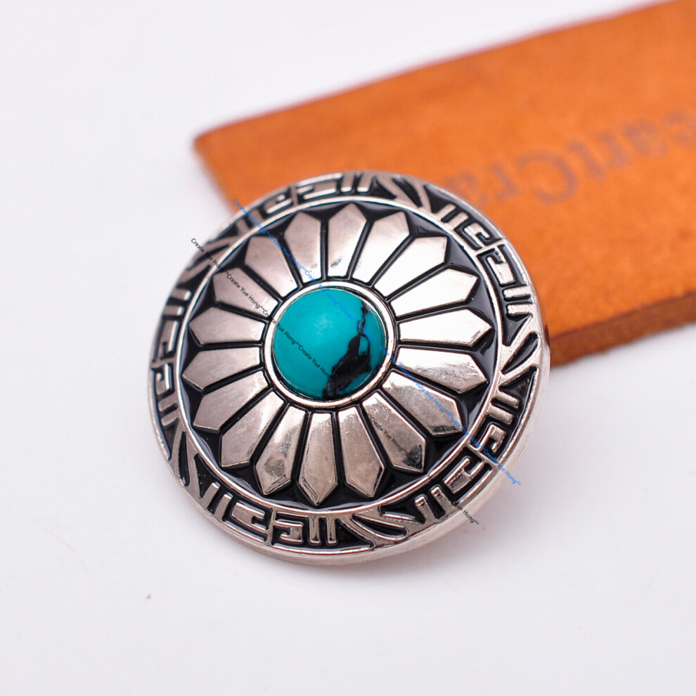 10pcs 30mm Silver Sun Flower Two-tone Real Turquoise Stone Leathercraft Belt Saddle Conchos For Clothes Garment