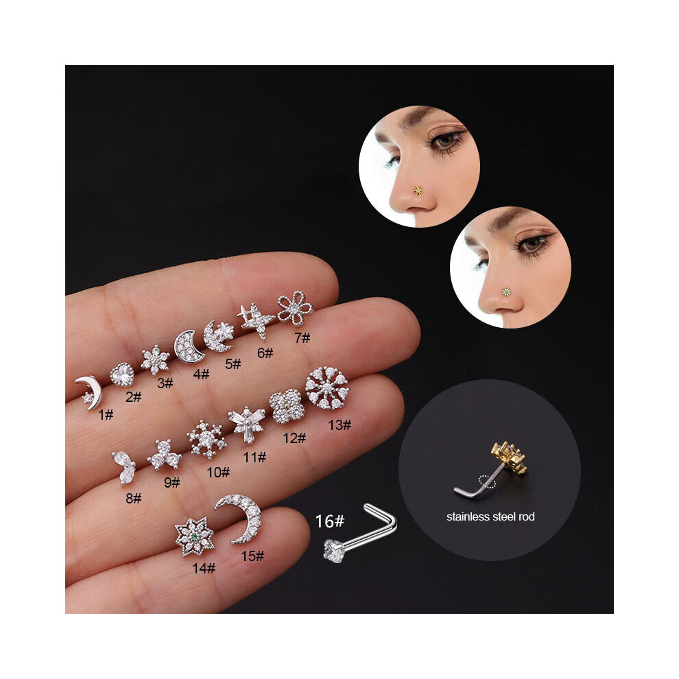 (Light Yellow Gold Color, Clear) 1PCS flower L Shaped Nose Studs Piercing 20G Stainless Steel Cubic Zirconia Screw Indian Nose Ring Piercing real Nost-image-OPC-PBRNQVF-NEW
