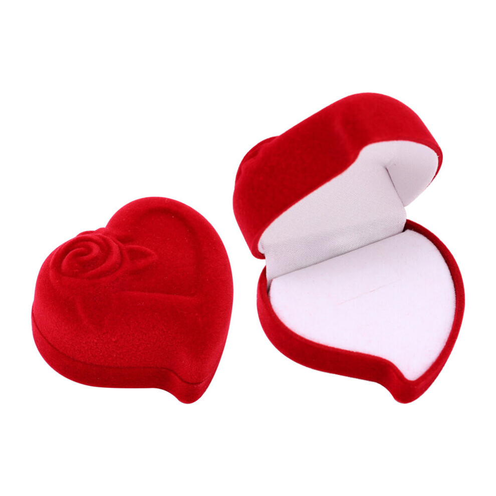 Velvet Heart Ring Box for Red Rose Flower Engagement Bridal Wedding Jewelry Display Holder Organizer Couple-image-OPC-PBRTDJK-NEW