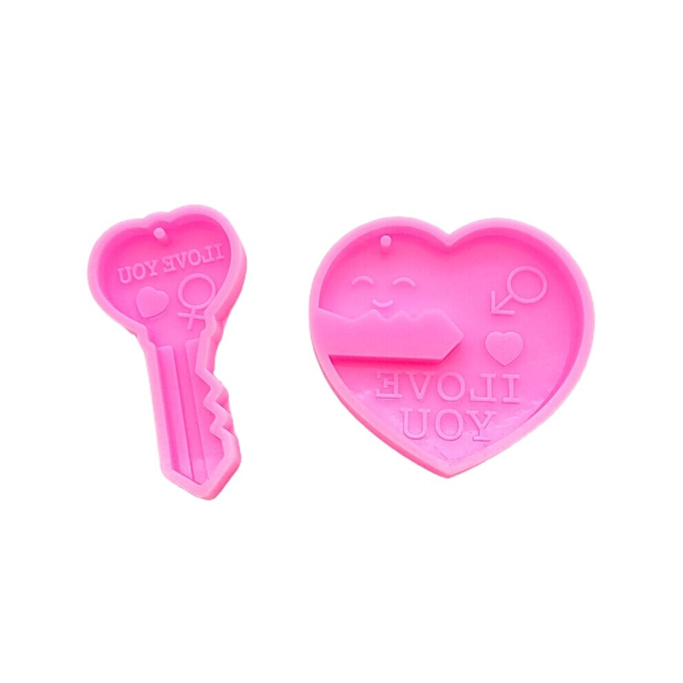 1 Pair Heart Love Lock Key Silicone Mould w/ Hole Keychain Resin Epoxy Casting Molds for Jewelry Making N0HE