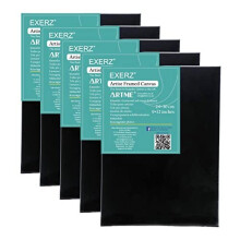 24x30cm Black Canvas 5pk - Canvas Framed 1.7cm Pre-Stretched Artist Canvas - 280GSM 100% Cotton Triple Primed/Acid Free/Medium Grain - Acrylic & Oil
