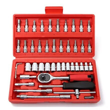 46 Pieces Mechanic Tool Kit 1/4” Dr. Ratchet Socket Wrench Set with Storage Case, Includes Bit Sockets and Extension Bar
