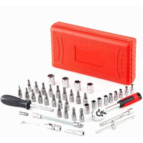 46 Pieces Mechanic Tool Kit 1/4” Dr. Ratchet Socket Wrench Set with Storage Case, Includes Bit Sockets and Extension Bar 1