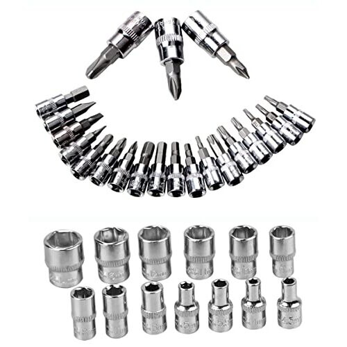 46 Pieces Mechanic Tool Kit 1/4” Dr. Ratchet Socket Wrench Set with Storage Case, Includes Bit Sockets and Extension Bar 2