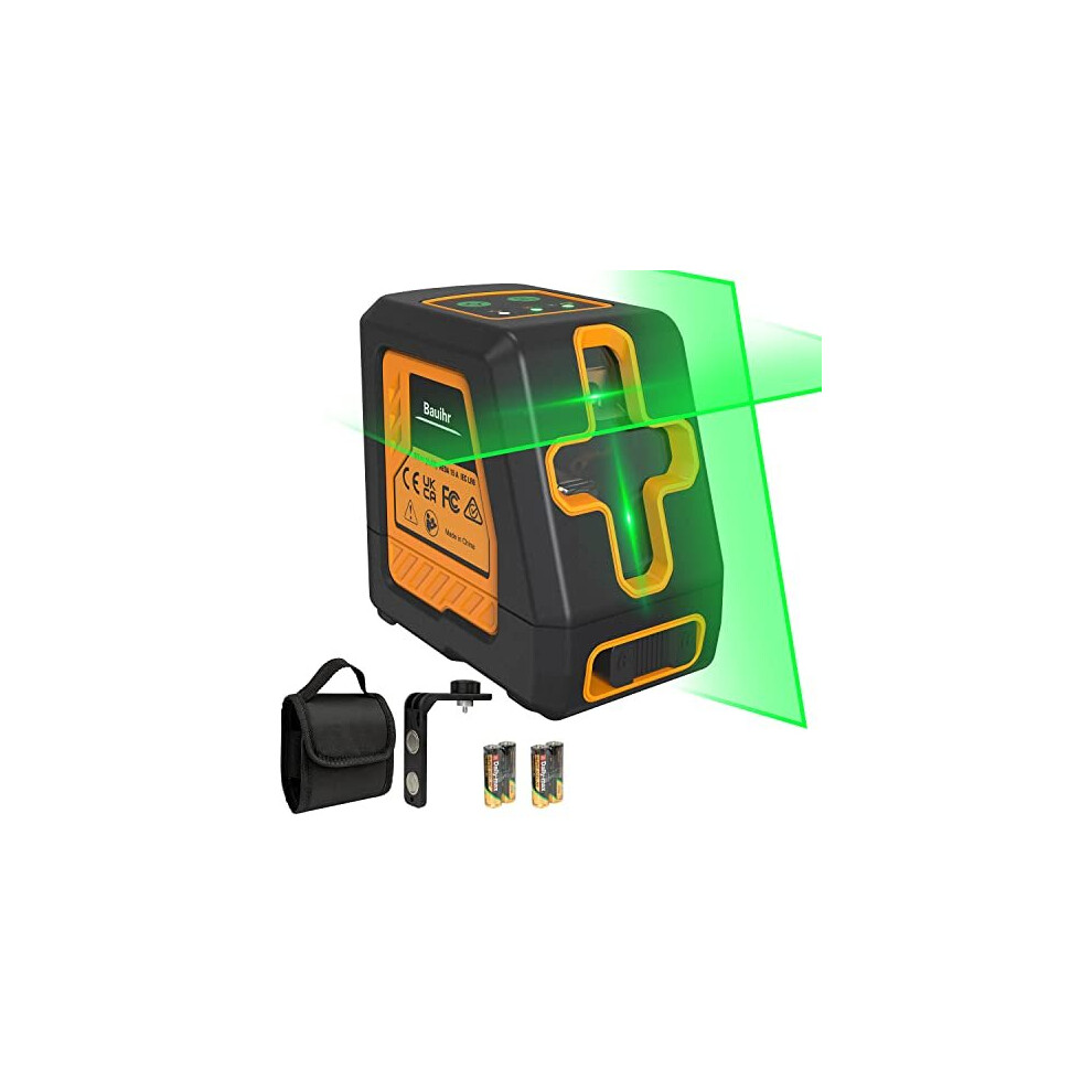 Laser Level, Bauihr 30M Green Beam Cross Lazer Level with Manual/Self Leveling Mode, Switchable Horizontal/Vertical Lines Laser Level with 360