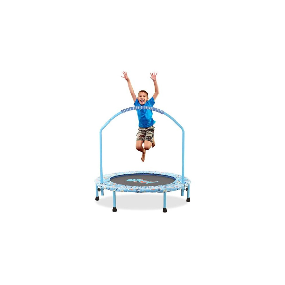 38'' Kids Trampoline Mini Foldable Fitness Trampoline Cover with Adjustable Handrail and Safety Padded Indoor/Outdoor Use