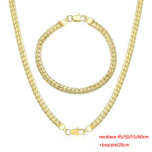 (Gold Black-55cm and 20cm 50cm) 18k Jewelry Sets 2 Piece 5MM Full Sideways Chain Necklace Bracelet For Women Men Wedding Gift