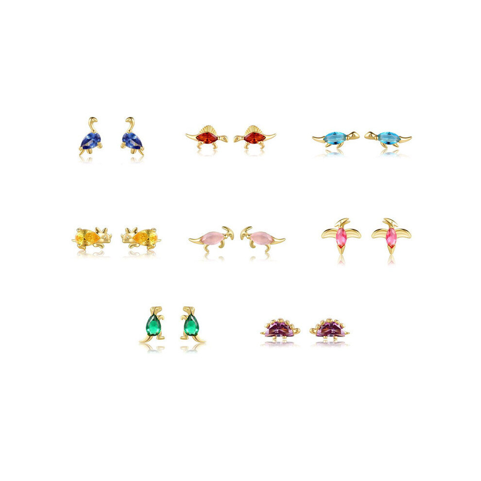 925 Sterling Silver 8 pair/Set Small Dinosaur Series Stud Earrings for Women Colorful Zircon Animal Earrings Set-image-OPC-PBS9DB2-NEW