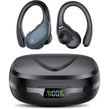 Bluetooth 5.3 Headphones, 60Hrs Playback HD Stereo Audio LED Display, In-Ear IPX7 Waterproof Earphones with Earhooks, Built-in Mic, Type-C