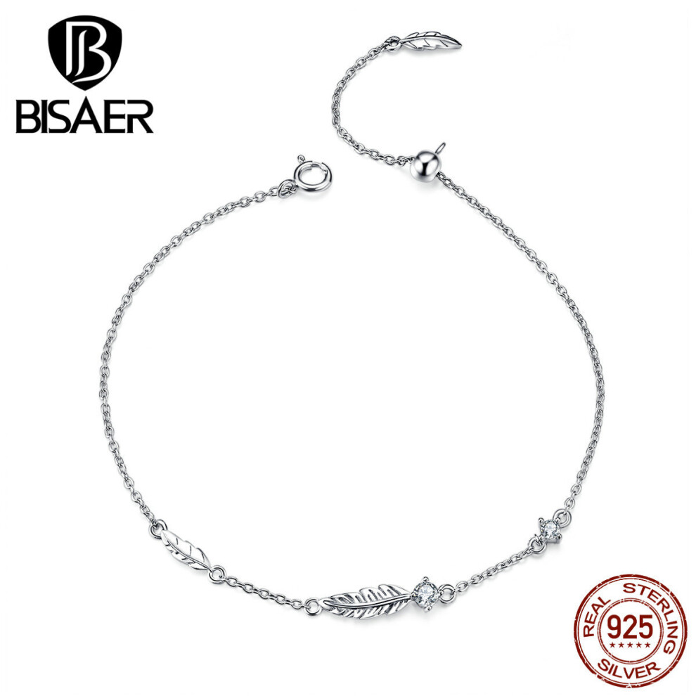 925 Sterling Silver Vintage Feathers Bracelet Lobster Clasp Chain Link Plated Platinum For Women Bracelets Fine Jewelry-image-OPC-PBSF9T7-NEW