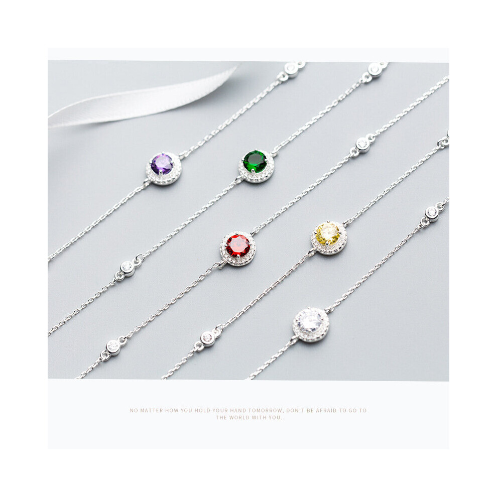 100% Real. 925 Sterling Silver Fine Jewelry Round Amethyst /Citric / Clear CZ Chain Bracelet Station Charms C-S2272-image-OPC-PBSFRBT-NEW