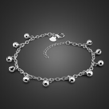 girl bell anklets.Women solid 925 silver chains.Contracted ball anklets.Charming lady sterling silver jewelry