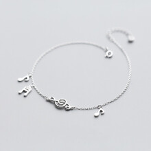 Music Note Anklet Real 925 Sterling Silver Music Note Treble Clef Ankle Bracelets Foot Chains for Women Girls Fine Jewelry