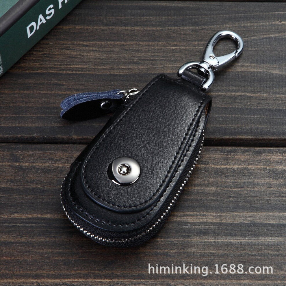Cowhide Key Bag Waist Zipper Leather Universal Car Key Bag Zipper Cowhide Automobile Key Holder Black 885659308956