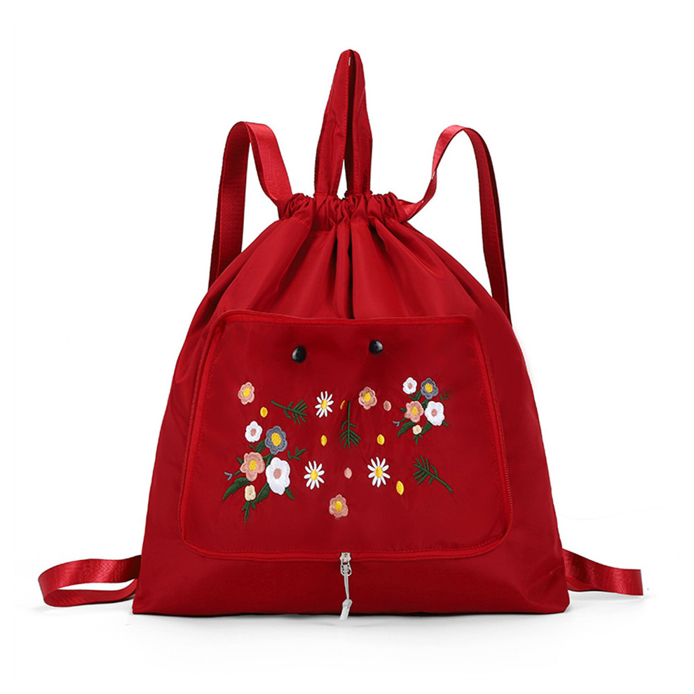 (beige, 12 inches) Casual Foldable Backpack for Women Embroidery Large Capacity Female Bagpack Light Weight Outdoor Shopper Rucksacks-image-OPC-PBSKB7V-NEW