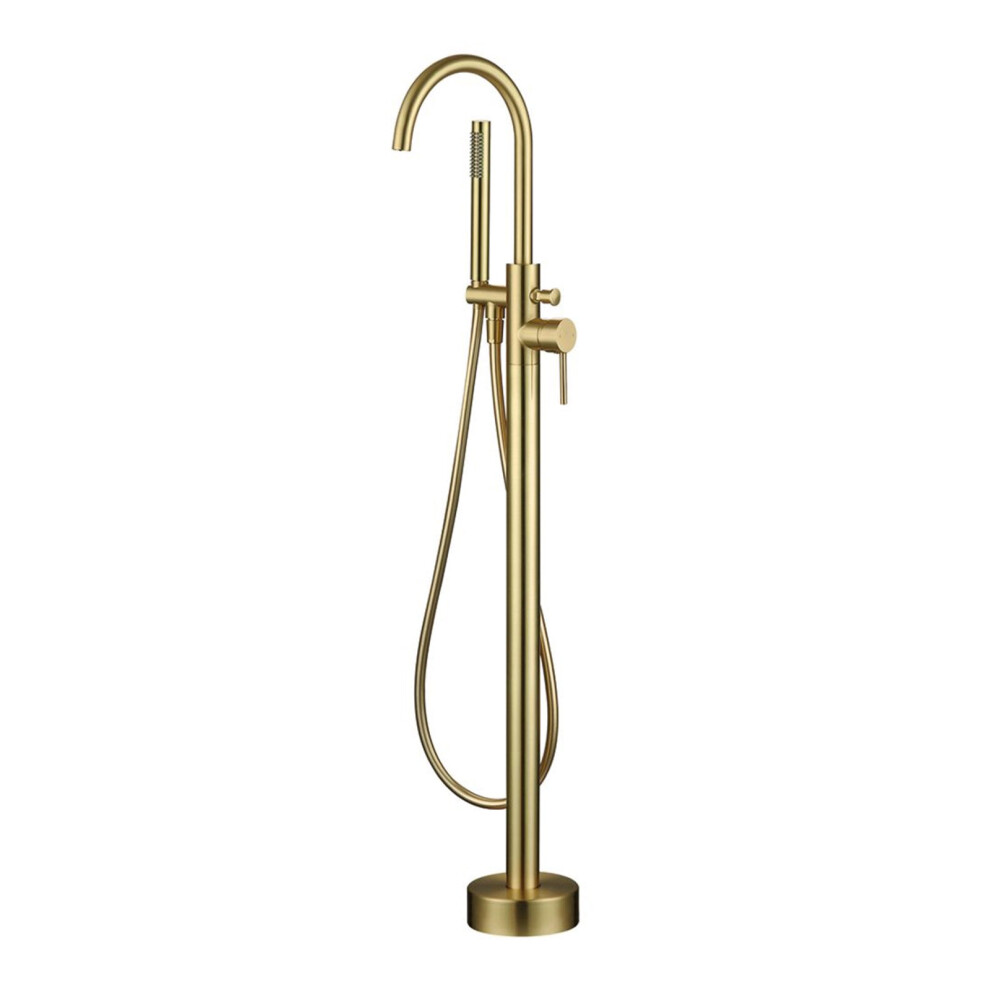 Nes Home Modern Brushed Brass Freestanding Bath Shower Mixer Tap with Handheld Kit