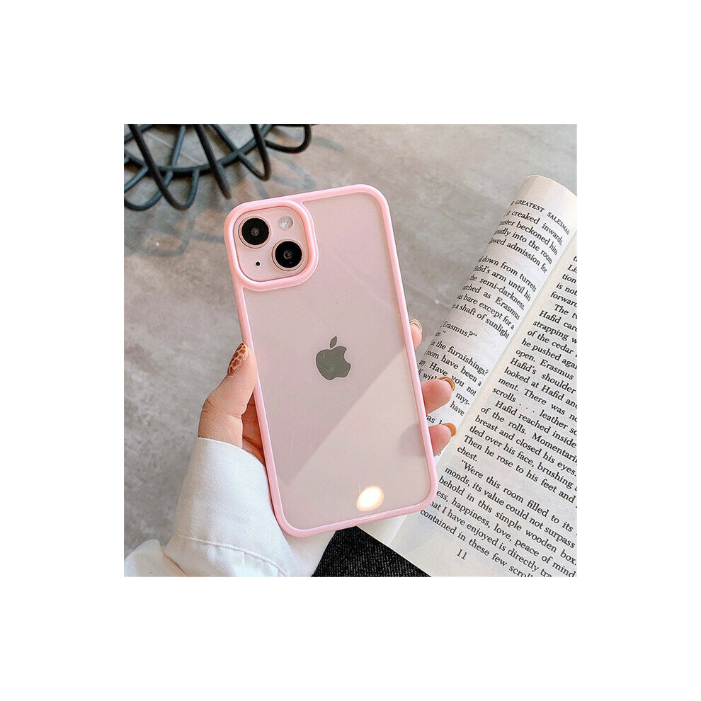 (For iPhone 12, Pink) Candy Shockproof Silicone Bumper Phone Case For iPhone 14 12 13 Pro Max Plus Transparent Protection Back Cover