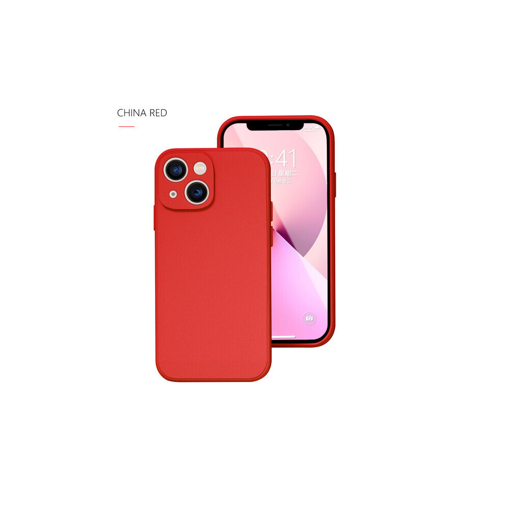 (For iphone 13 PRO, RED) Phone Case For IPhone 12 13 14 Pro Max Plus Contracted Pure Color Shockproof Liquid Silicone Soft Back Cover