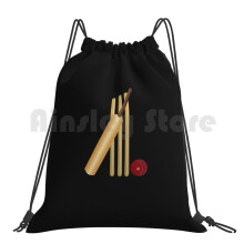 Cricket-Wicket , Bat And Ball Backpack Drawstring Bag Riding Climbing Gym Bag Cricket Game Of Cricket Sport Cricket Bat And