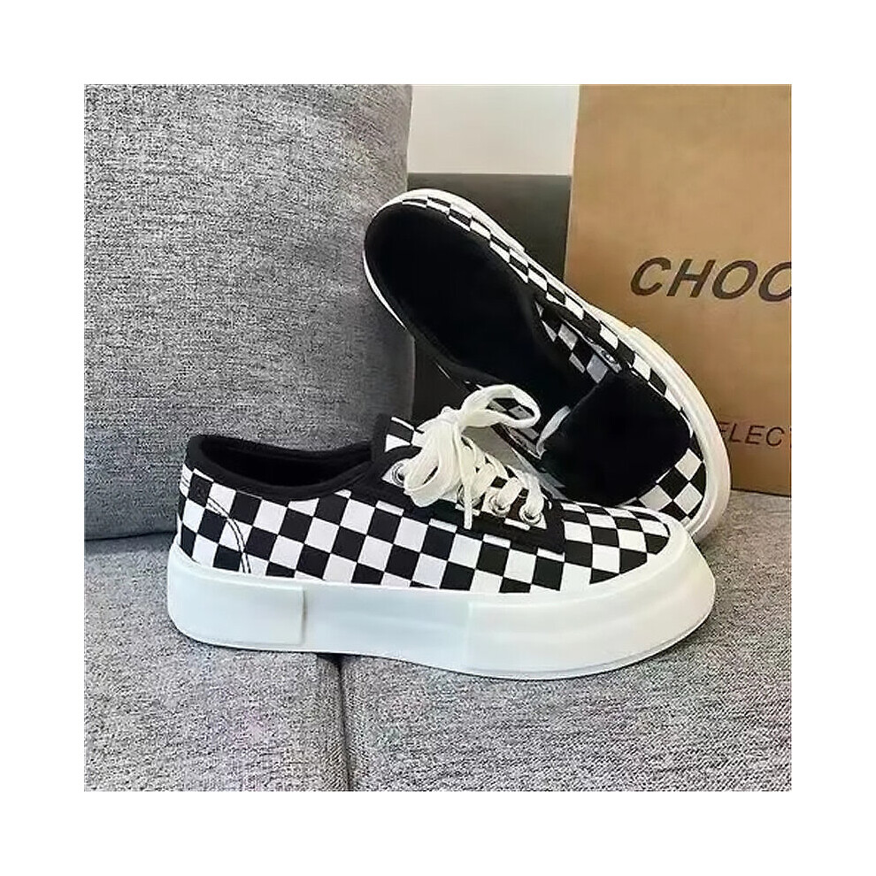 Checkerboard Plaid Canvas Shoes Women Platform Espadrilles Sneakers Harajuku Casual Lace Up Flats