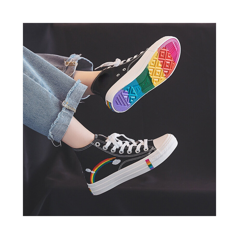 Women s Vulcanized Shoes Rainbow Sneakers Flats High Top Canvas Safety Tennis Shoes Comfortable High Footwear on OnBuy