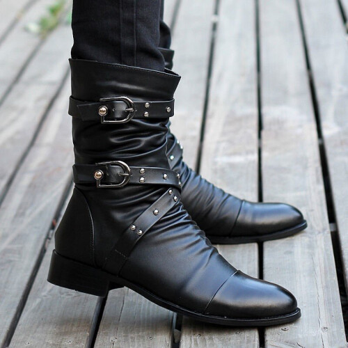 Motorcycle Boots Mens Vintage Leather Ankle Boots Vans Boots