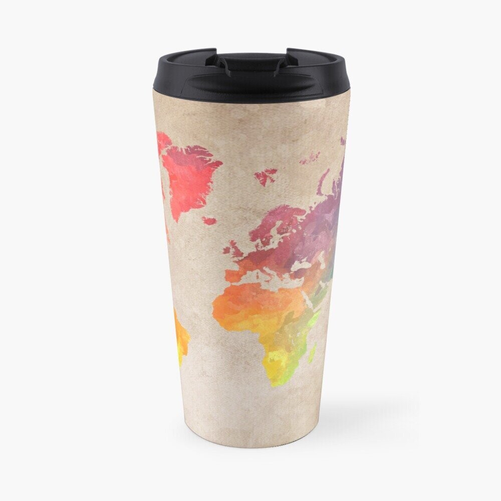 Insulated Travel Coffee Mug World Map maps Stainless Steel Cup Tumbler ...