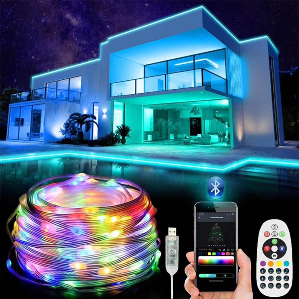 RGB Bluetooth APP control Lights String USB Christmas Wreath Fairy String Lights Music Model Outdoor Lawn Garden Christmas Decorative Lights-image-OPC-PBT7QNK-NEW