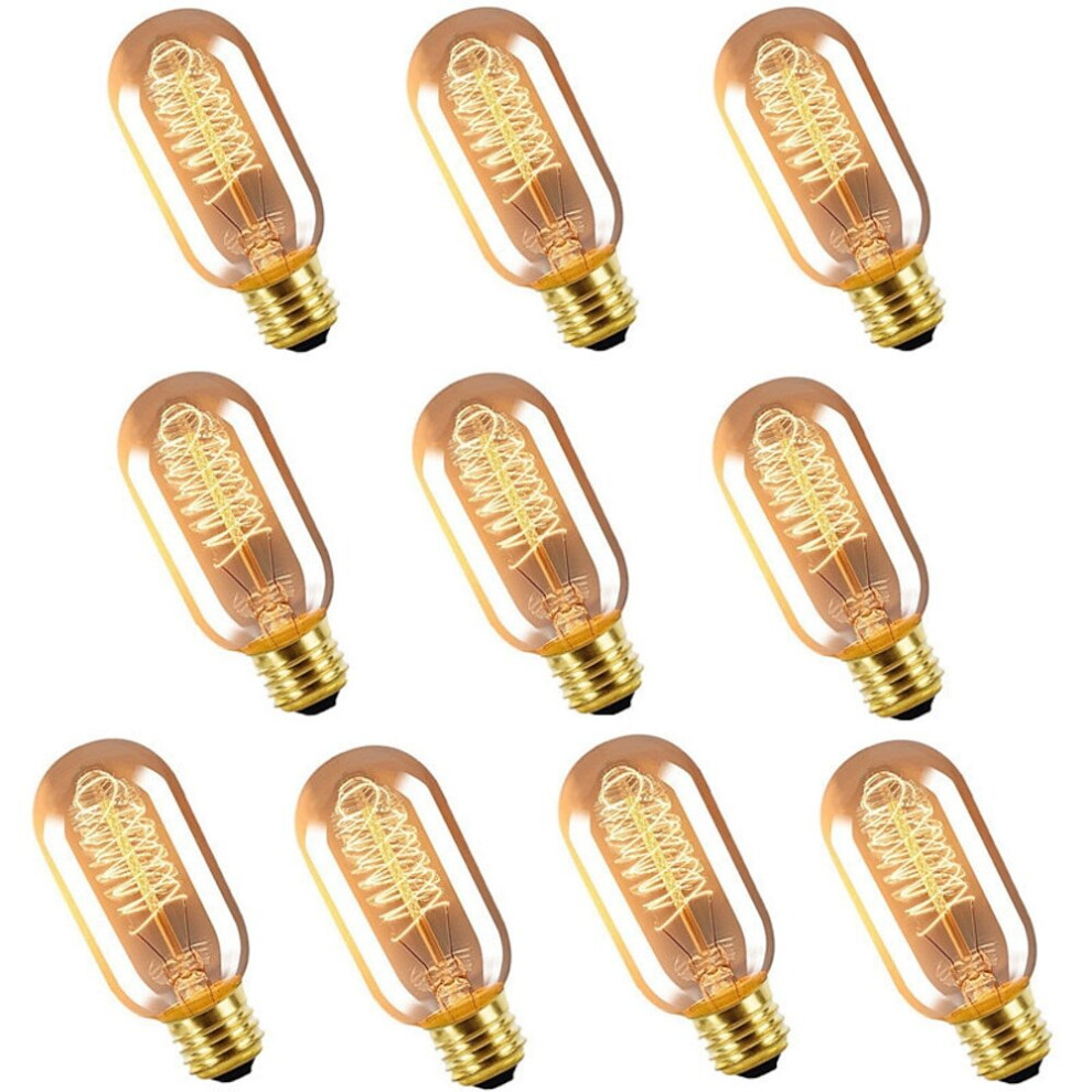 10pcs 40W Edison Vintage Incandescent Light Bulb Dimmable T45 Antique Spiral Filament E26 E27 Amber Warm White for Home Lighting Fixture 220-240V
