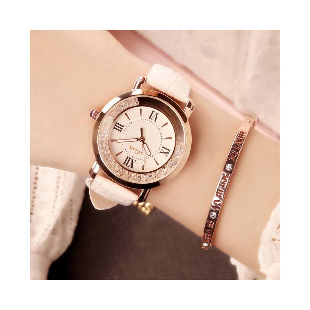 Women Watch Leisure Set Auger Leather Stainless Steel Quartz Watches Wristwatch Ladies Girls Clock Multicoloured
