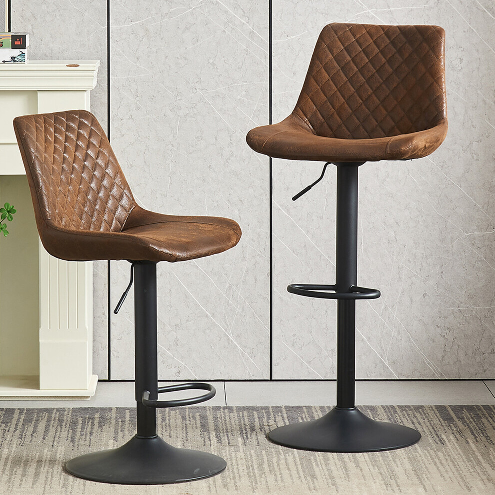 (Brown) 2pcs Velvet Bar Stools Swivel Gas Lift Rest Chair