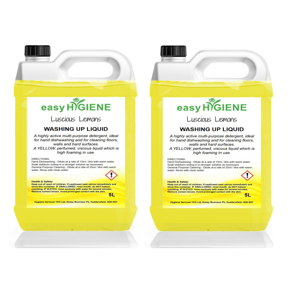 Luscious Lemon 10L WASHING UP LIQUID 2x 5 Litre five Perfumed Yellow