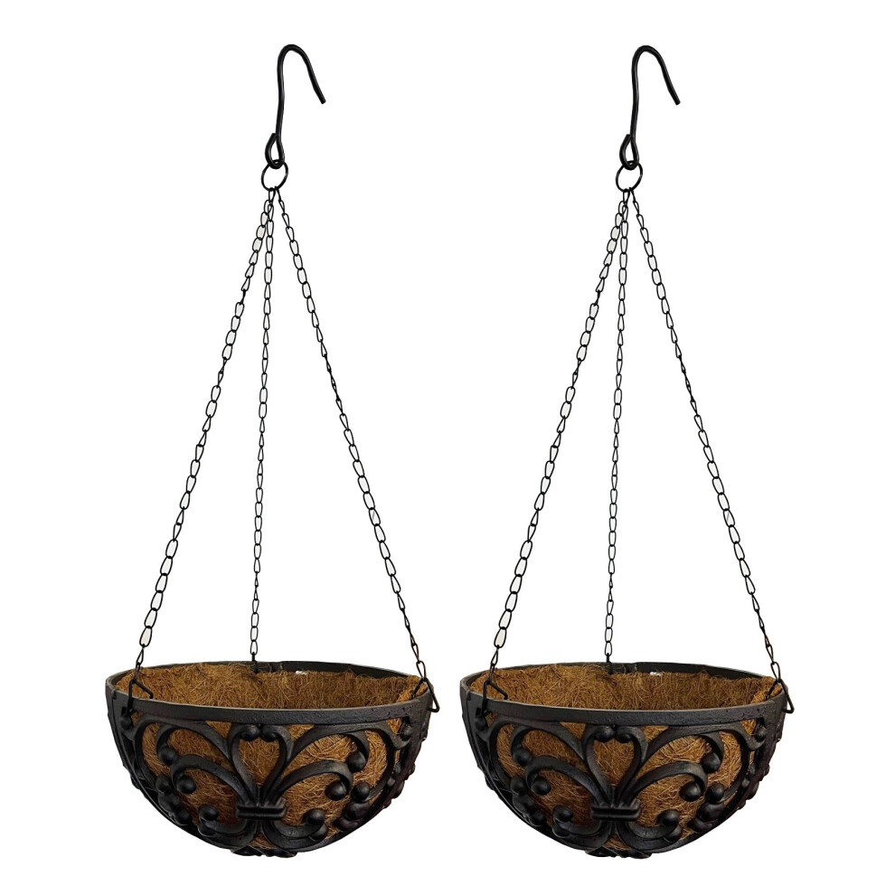 Set of 2 Cast Iron Garden Hanging Basket Planters (25.5cm)
