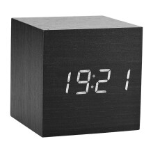 Led Digital Alarm Clock, Wooden Clock For Bedroom Modern Wooden Cube Clock 3 Levels Brightness (Black)