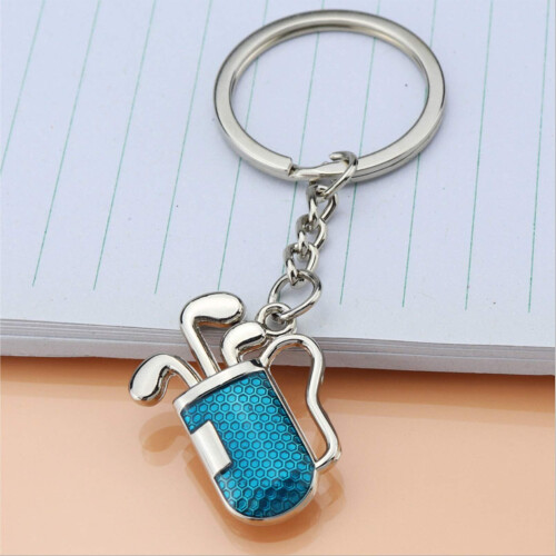 New Golf Tube Keychain 2D Simulation Golf Club Key Ring Golf Gift (Blue-Silver)