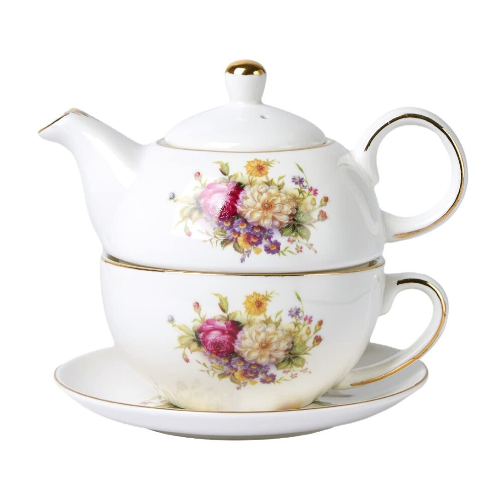 (Floral) Vintage Porcelain Tea for One Set