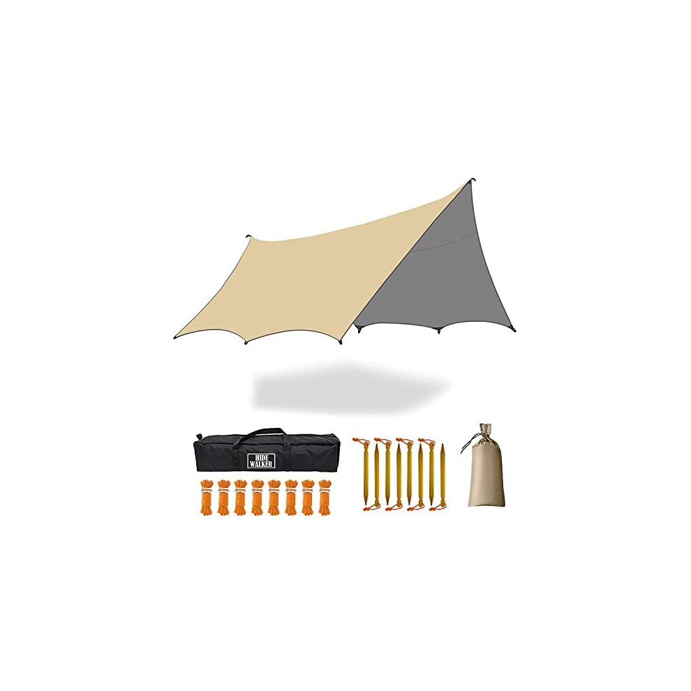 5m X 5m Large Camping Tarps Waterproof Hammock Rain Fly Multipurpose Hexagon Tarpaulin Shelter Tent Groundsheet Outdoor Tarp Awning Canopy ?Without