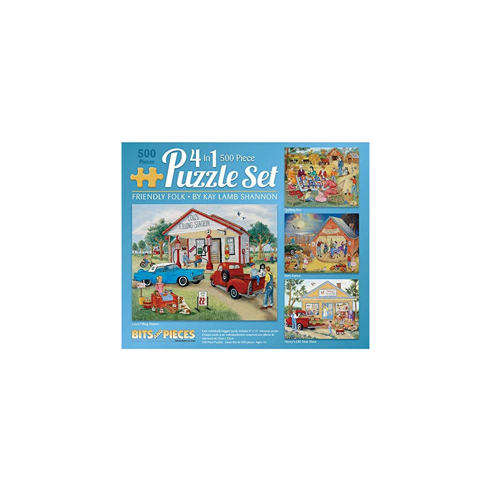 Bits and Pieces - 4-in-1 Multi-Pack Set 500 Piece Jigsaw Puzzles for Adults - Each Puzzle Measures 18" x 24"?- Friendly Folk Jigsaws by Artist Kay