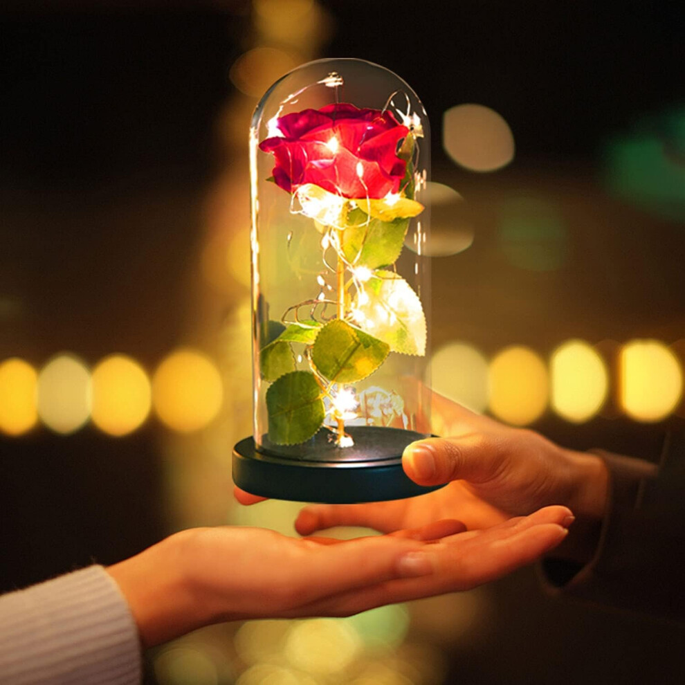 Red Romantic Rose for Women,Rose in a Glass Dome with LED Light, Unique Gifts for Women-image-OPC-PBTCZMV-NEW