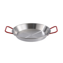 (a-Silver(Red Handle) 24cm) 18-26cm Durable Stainless Steel Frying Pans with Double Ear Spanish Paella Saucepan Non-Stick Kitchen Cooking Pots Kitchenware