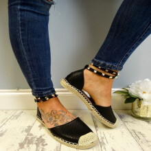 Rivets Beaded Women Cotton Fabric Espadrilles Slip on Casual Canvas Loafers Ladies Flat Shoes Size SDC67