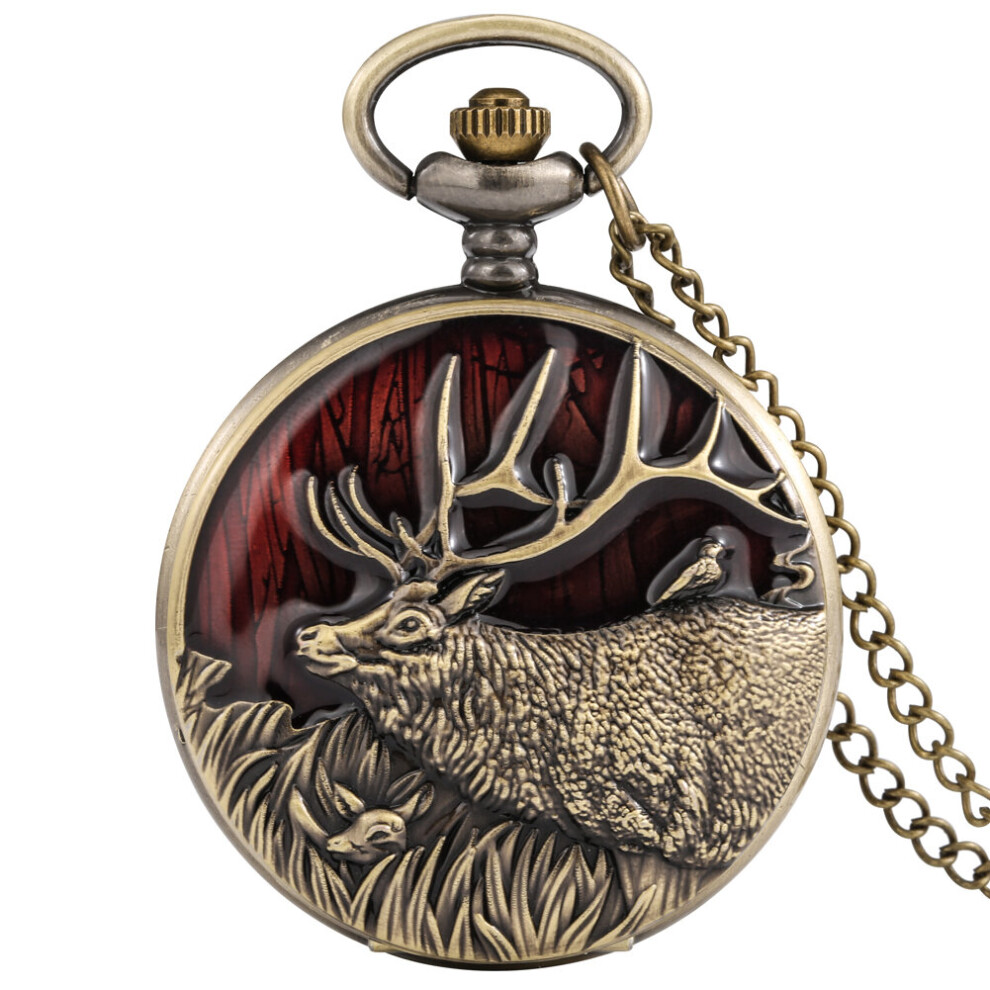 Retro Elk/Elephant/Crane Animal Quartz Pocket Watch Round Numerals Dial Pocket Necklace Pendant Chain Pocket Clock for Men Women-image-OPC-PBTJKSG-NEW