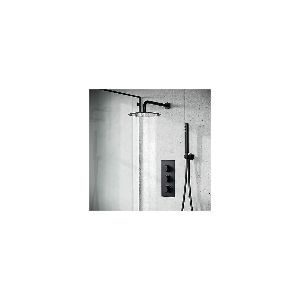 Nes Home Round Black Matte Thermostatic Concealed Shower, Head and Hand Held Set