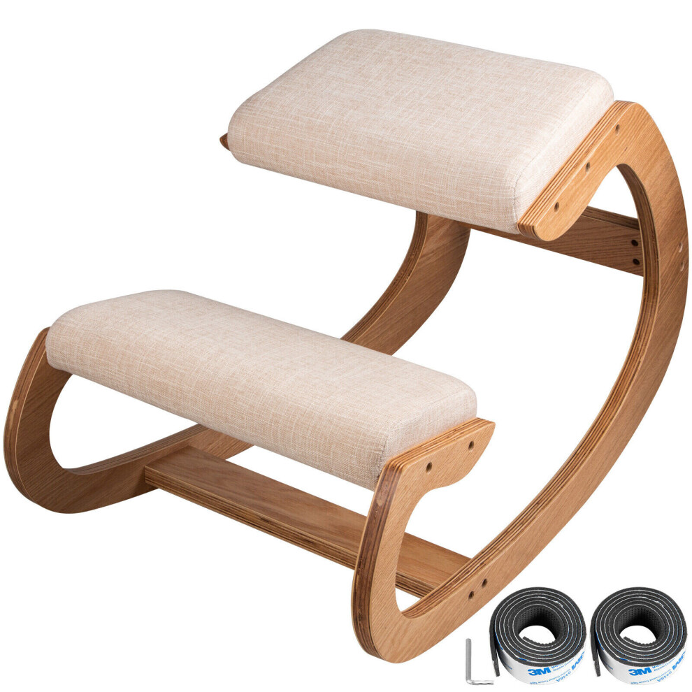 Ergonomic Kneeling Chair Wooden Comfortable Thick Cushion in Fabirc