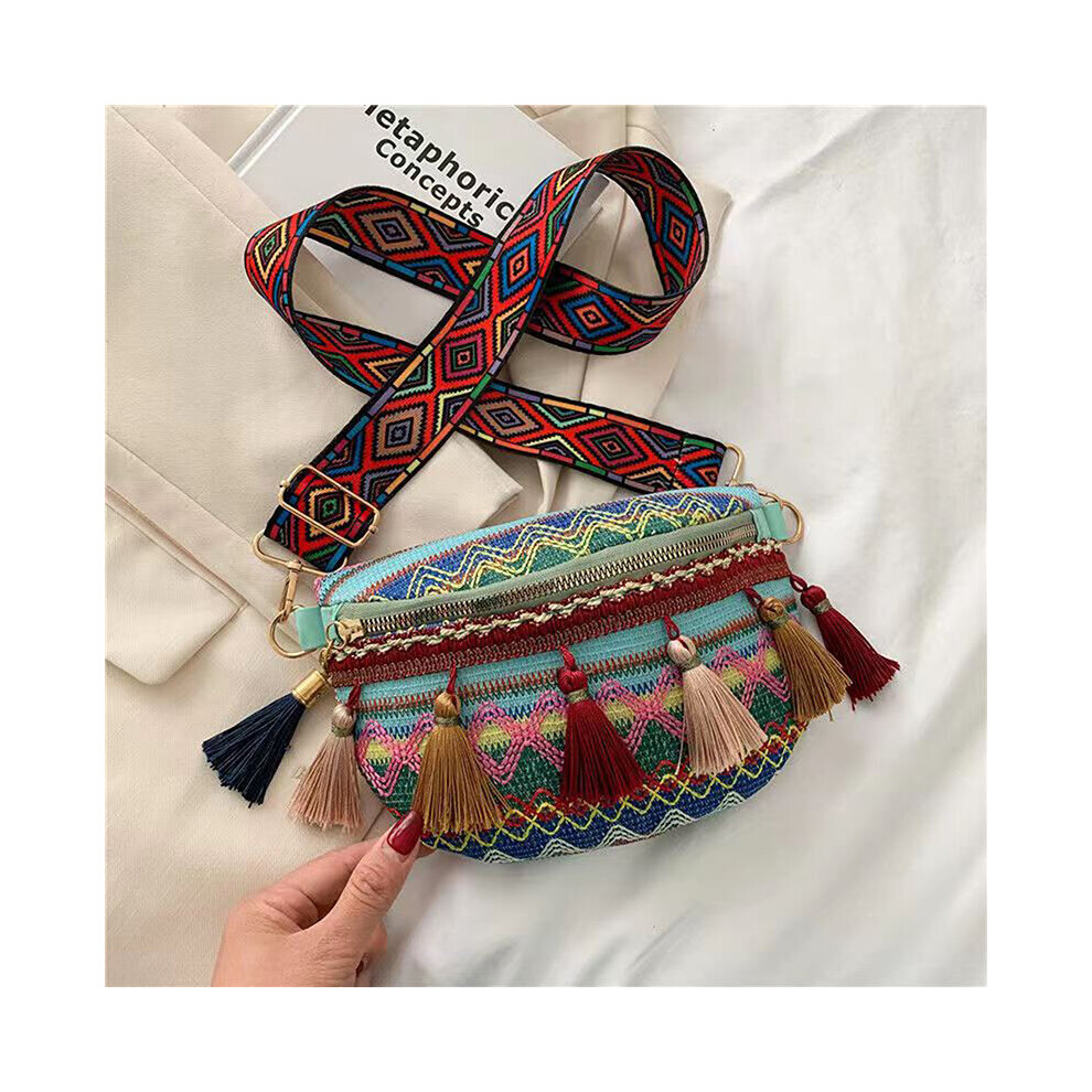 Women Folk Style Waist Bags with Adjustable Strap Variegated Fanny Pack with Fringe Decor Crossbody Chest Bags ???? ?????-image-OPC-PBTVGDC-NEW