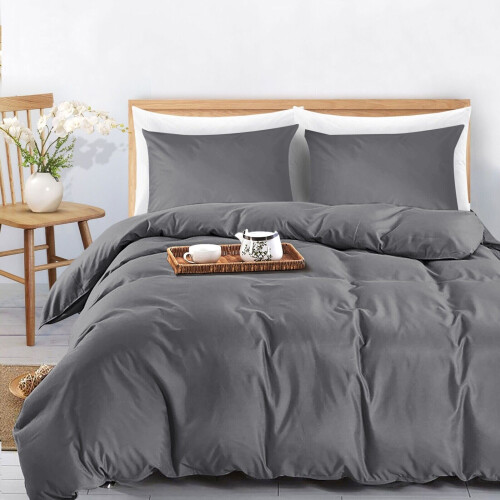 (Charcoal, Super King) Plain Dyed Duvet Cover Single Double King Bed Set