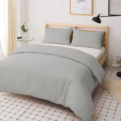 (Grey, King) Plain Dyed Duvet Cover Single Double King Bed Set