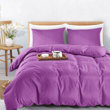 (Purple, Super King) Plain Dyed Duvet Cover Single Double King Bed Set
